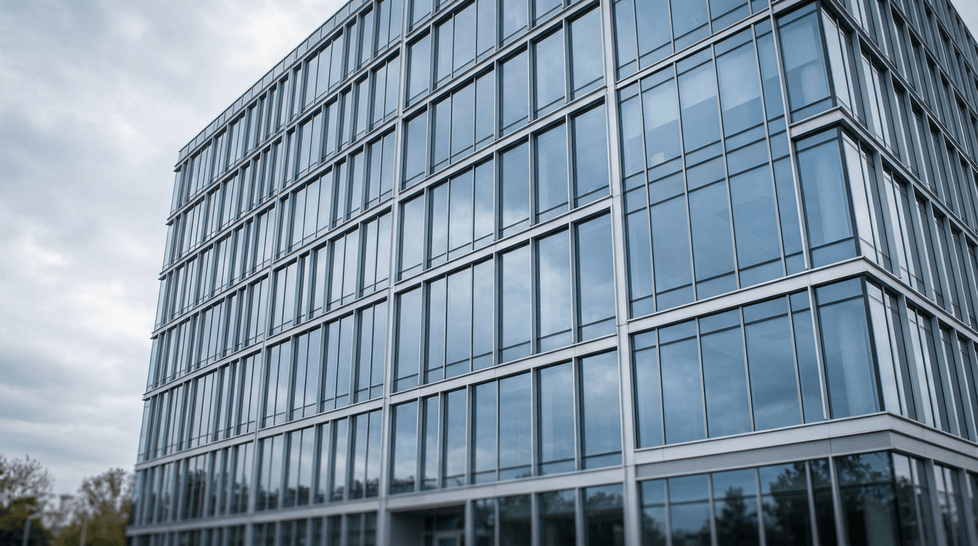 Modern municipal building in New Jersey under overcast sky